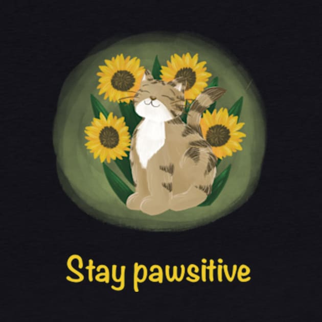 Stay pawsitive cat and sunflowers by AbbyCatAtelier